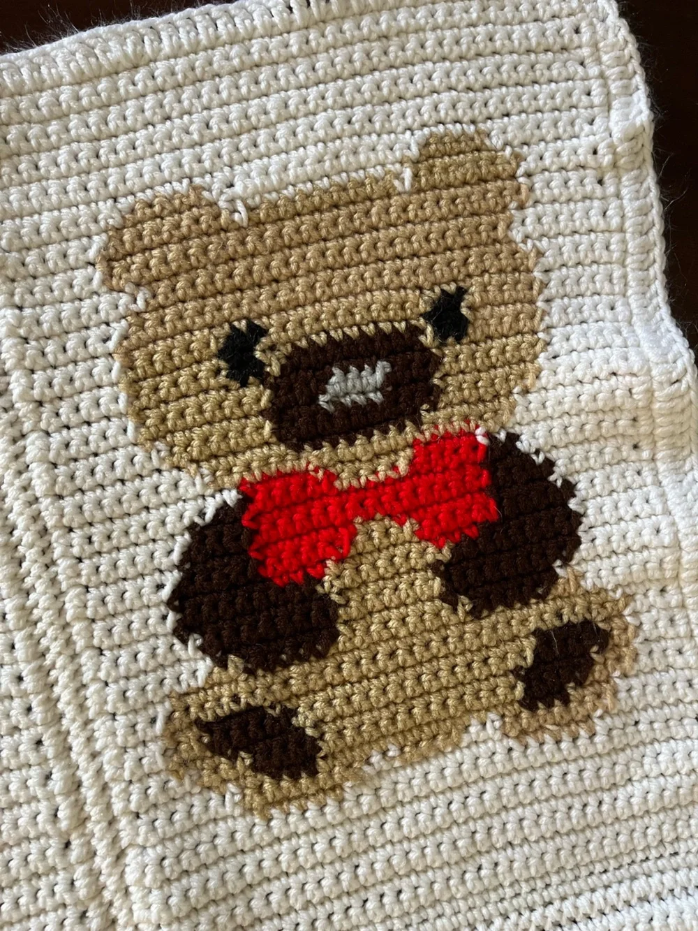 Teddy Bear Bow tie crochet blanket baby toddler cute kawaii sweet adorable 🐻